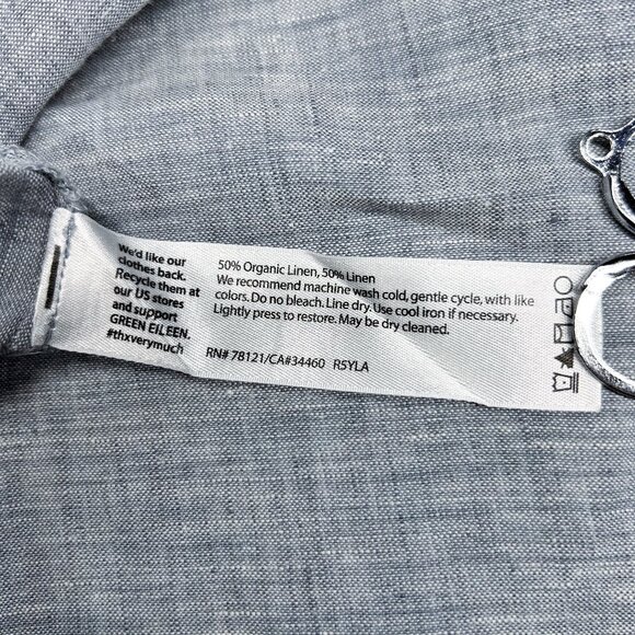 Eileen Fisher Top Women's Large Blue/Grey Organic Linen Chambray Split Hem - Picture 11 of 14